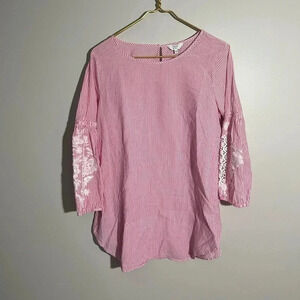 Crown and Ivy Pink and White Striped Ballon Sleeve‎ Blouse Size M